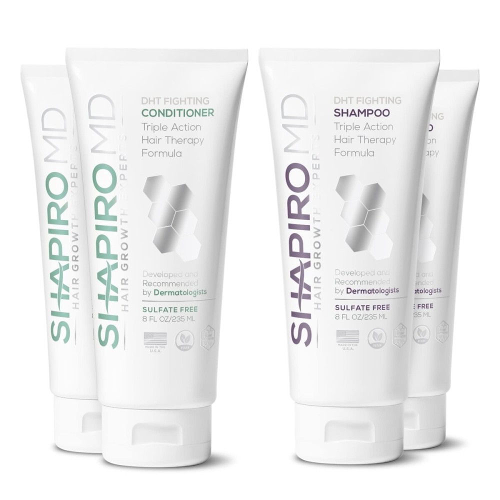 Shapiro MD Hair Growth Experts Hair Loss Shampoo and Conditioner, DHT Fighting Vegan Formula for Thinning Hair Developed by Dermatologists, Experience Healthier & Thicker Hair - 2 Month Supply
