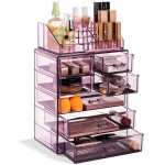 Sorbus Acrylic Makeup Organizer Set, 7-Drawer Vanity & Countertop Cosmetic Storage with Small & Wide Compartments, Purple Makeup Storage for Brushes, Jewelry - Holiday Gift for Women & Teens
