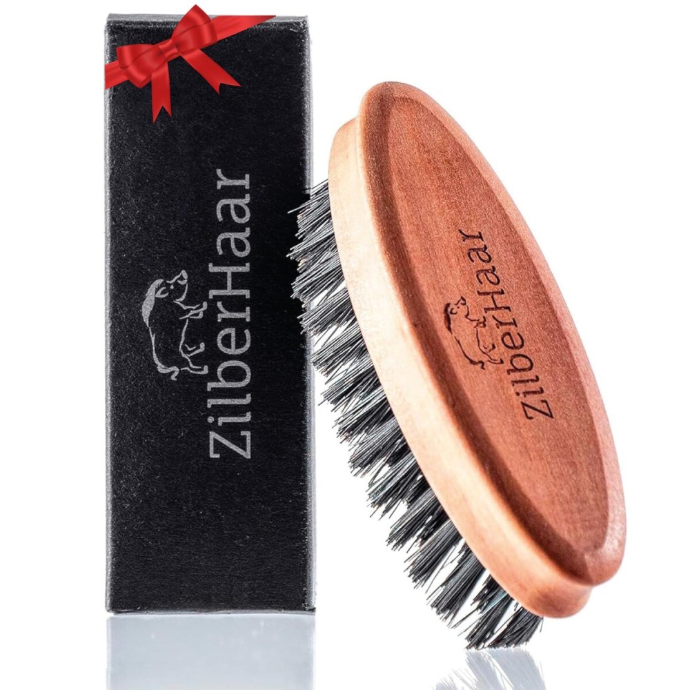 ZilberHaar - Pocket Mustache and Beard Brush - Soft Boar Bristles and Pearwood - Perfect Grooming Tool for Men - Relieves Itch, Works with all Beard Balms and Beard Oils - Made in Europe