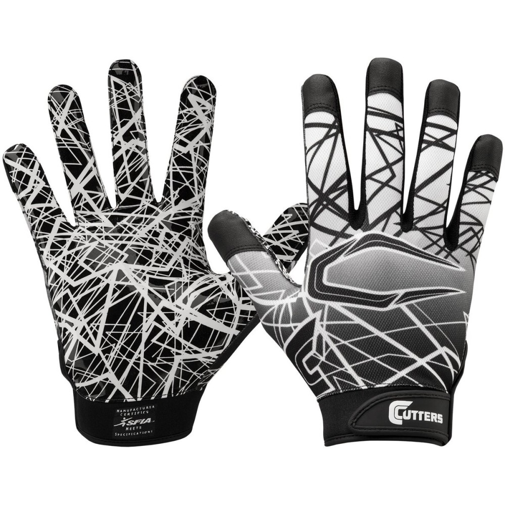 Cutters Football Gloves - Game Day Football Receiver Gloves with High Tack Silicone Grip, Superior Support and Protection - Black and White - Adult-X-Large