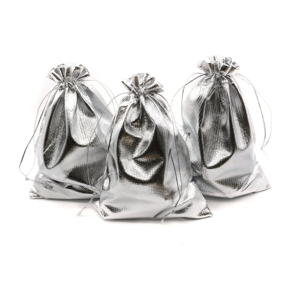 BEAVOING Pack of 100 3.54x4.72 Heavy Duty Silver Drawstring Organza Jewelry Pouches Wedding Party Christmas Favor Gift Candy Chocolate Bags (Silver, 3.54x4.72)