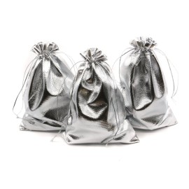BEAVOING Pack of 100 3.54x4.72 Heavy Duty Silver Drawstring Organza Jewelry Pouches Wedding Party Christmas Favor Gift Candy Chocolate Bags (Silver, 3.54x4.72)