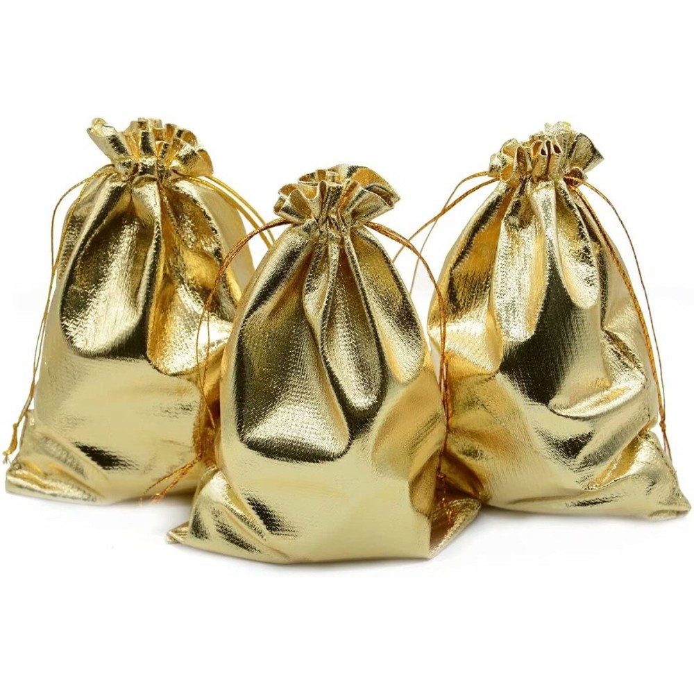 BEAVOING Pack of 100 5x 7 Heavy Duty Gold Drawstring Organza Jewelry Pouches Wedding Party Christmas Favor Gift Candy Chocolate Bags (Gold, 5x 7)