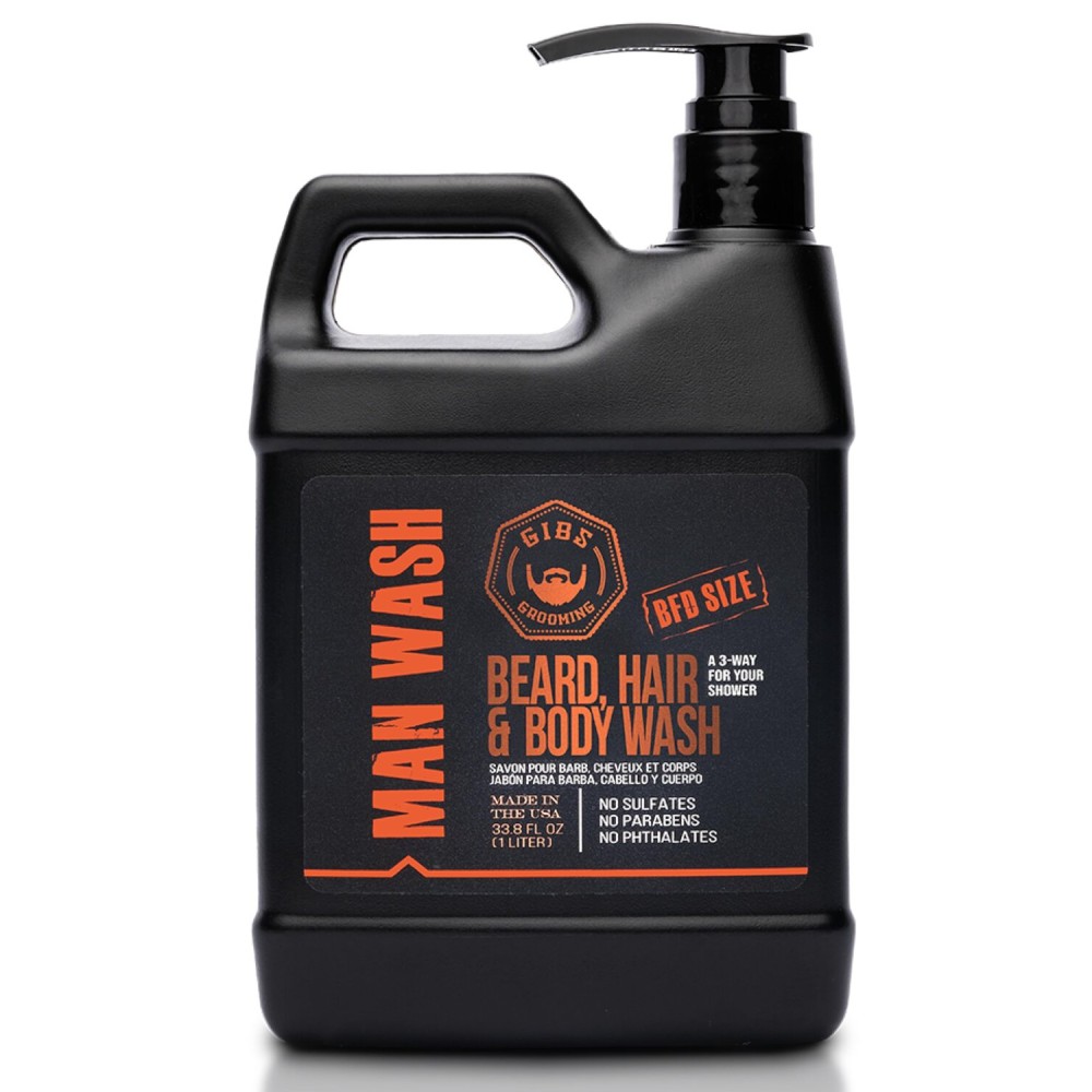 GIBS Man Wash 3 in 1 (Beard, Hair & Body) for Men with Tea Tree Oil, Travel Size, Liter