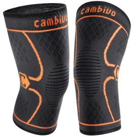 CAMBIVO 2 Pack Knee Brace, Knee Compression Sleeve for Men and Women, Knee Support for Running, Workout, Gym, Hiking, Sports (Orange,Large)