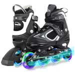 MammyGol Adjustable Inline Skates for Boys Girls Kids Youth with Light up Wheels,Illuminating Beginner Black Blades Roller Skates for Boys Size 1 2 3 4 Ages 6-8 8-10
