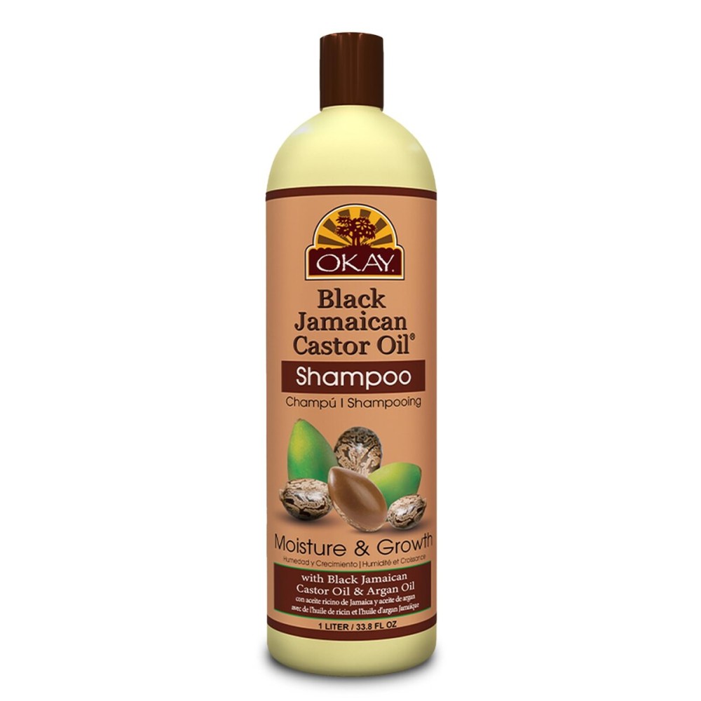 OKAY | Black Jamaican Castor Oil Moisture Growth Shampoo | For All Hair Types & Textures | Moisturize & Regrow Hair | With Argan Oil | Free of Paraben, Silicone, Sulfate , White , 33 oz