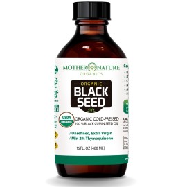 Mother Nature USDA Organic Black Seed Oil - Cold Pressed, Unrefined & Vegan Nigella Sativa, High Thymoquinone (2%+), Omega 3 6 9 for Immune, Joint & Heart Support, Hair & Skin, Non-GMO, 16oz