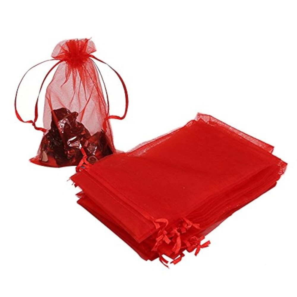 HRX Package 100pcs Organza Bags,4 x 6 inches Christmas Wedding Favors Christmas Gift Drawstring Bags Jewelry Pouches (Red)