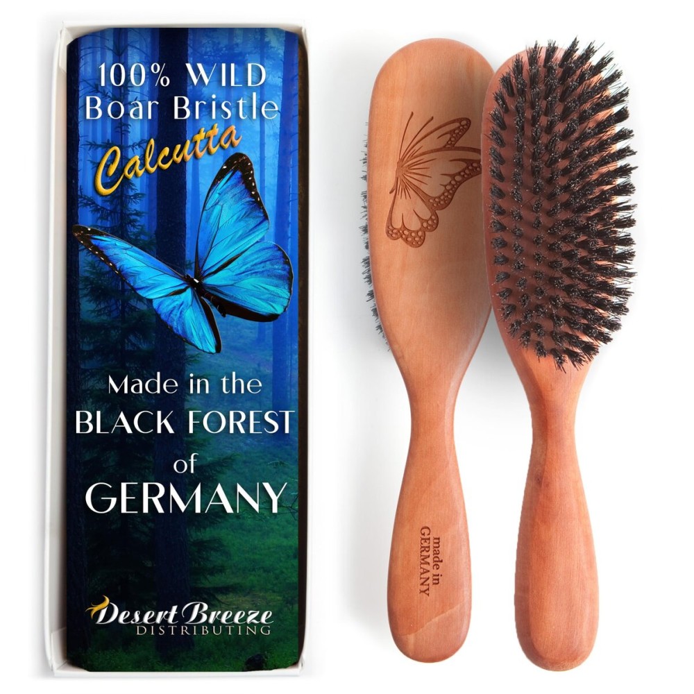 100% Pure Calcutta Boar Bristle Hairbrush for Natural Healthy Hair, Stiff Bristle, Made in Germany\'s Black Forest