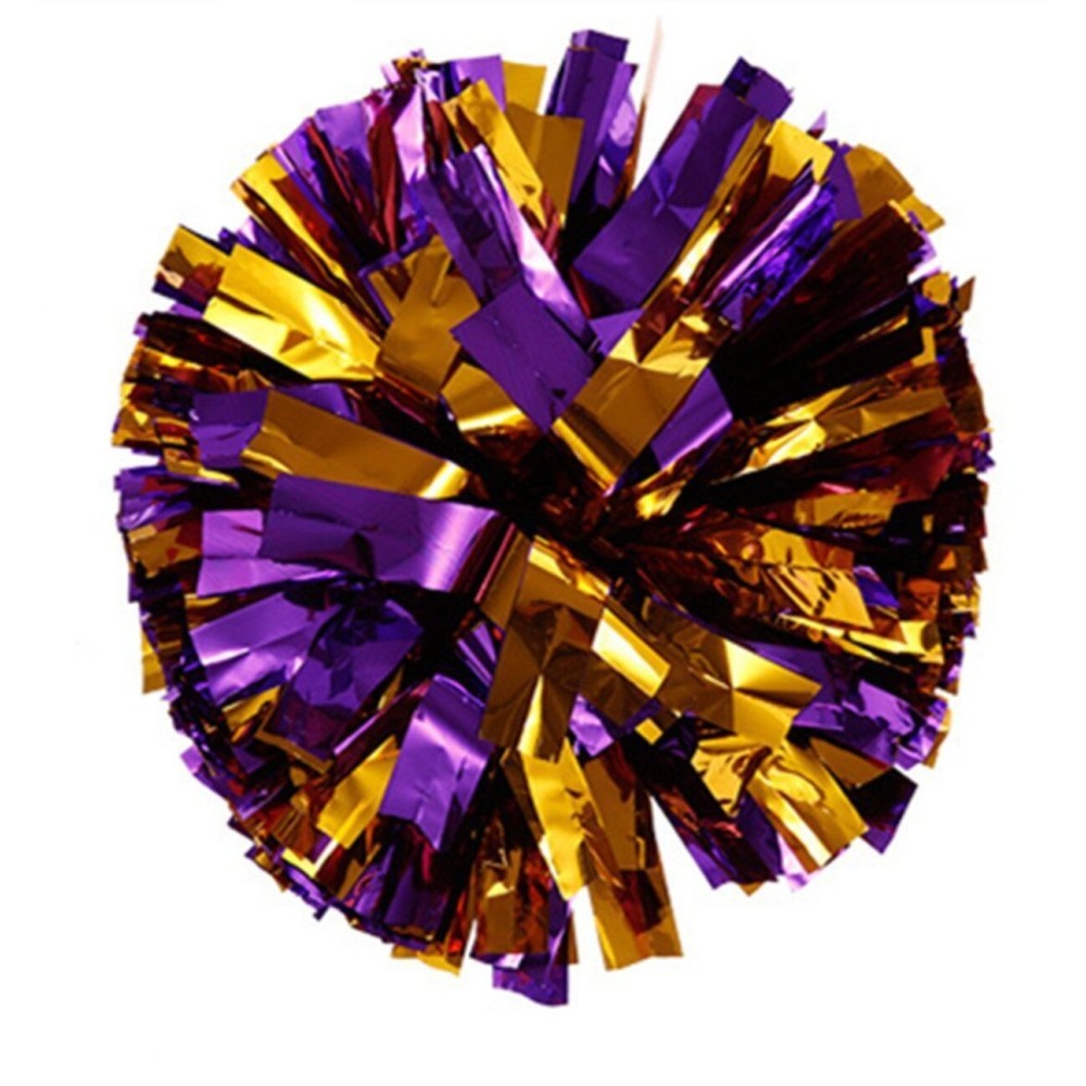 PUZINE 2pack 12 Cheerleading Pom Poms with New Handle for Team Spirit Sports Dance Cheering Kids Adults (Purple and Gold)