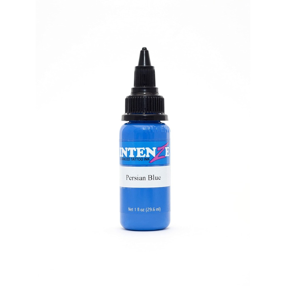 Intenze Persian Blue Tattoo Ink 1oz with Excellent Long-Lasting Opacity, Made in USA, Exceptional Skin Coverage, Sterilized and Direct from The Manufacturer.