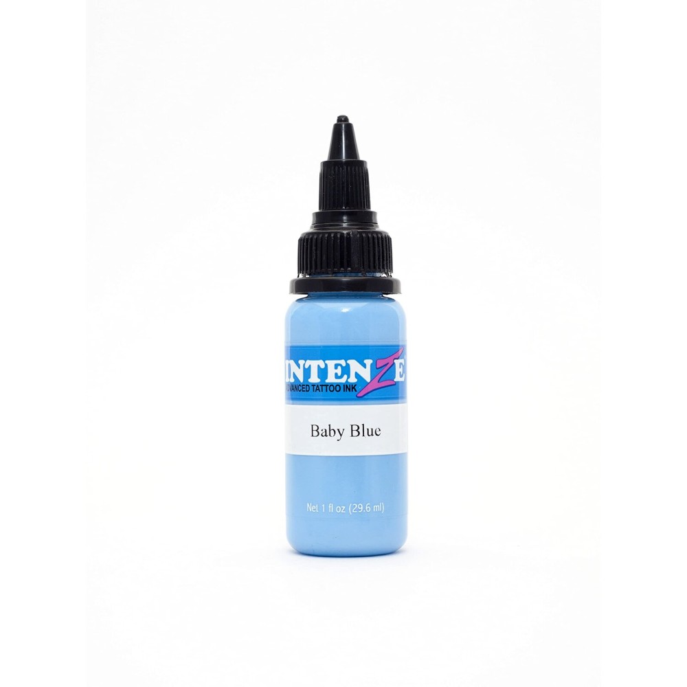 Intenze Baby Blue Tattoo Ink 1oz with Excellent Long-Lasting Opacity, Made in USA, Exceptional Skin Coverage, Sterilized and Direct from The Manufacturer.