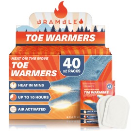 Bramble 80 Adhesive Toe Warmers for Feet (40 Pairs) | Long-Lasting Foot Warmers with Up to 10 Hours of Heat | Heat Pack Disposable Feet Warmers, Foot Warmer for Cold Weather & Outdoor Activities