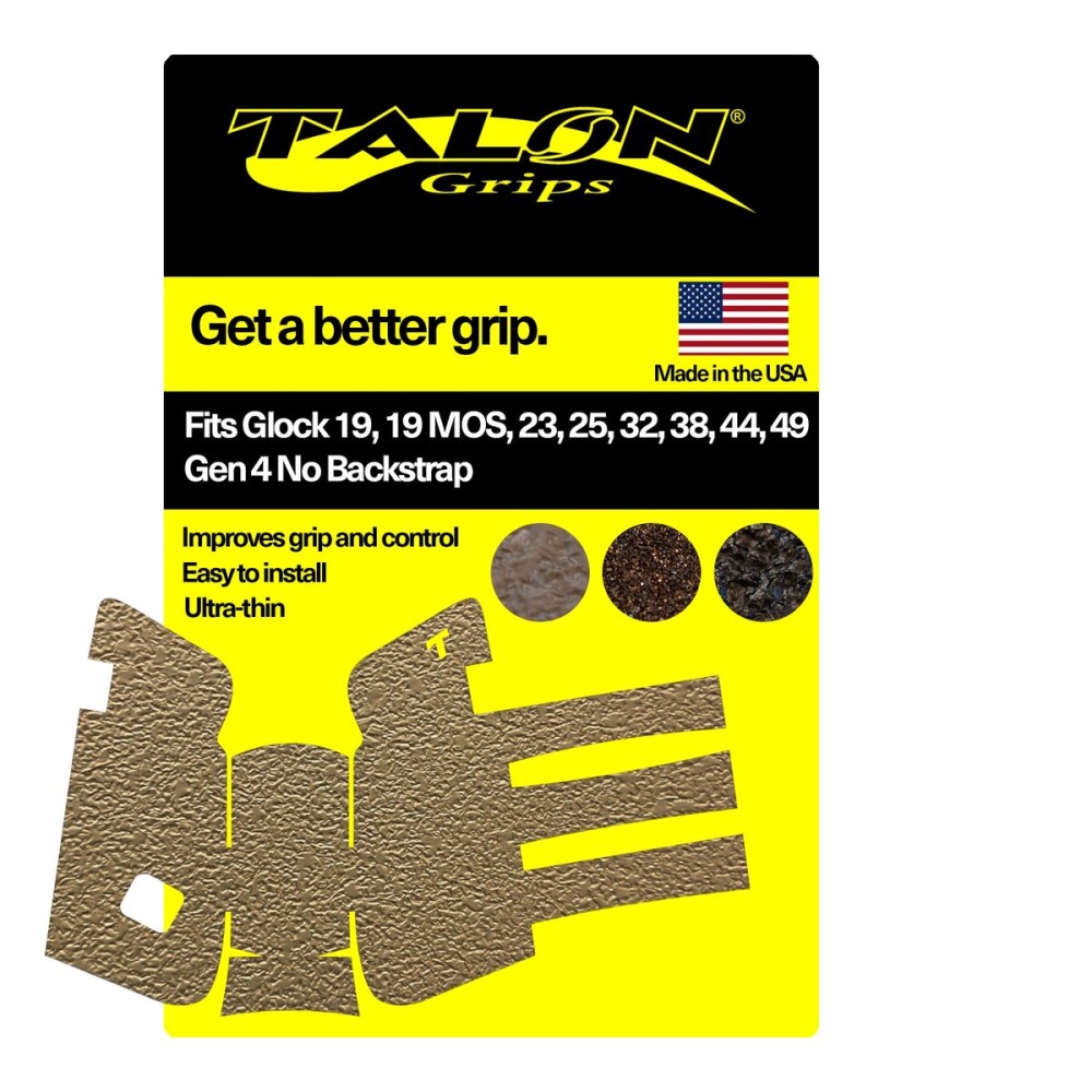 TALON Grips Adhesive Grip Compatible with Glock 19, 19 Gen5 MOS, 23, 25, 32, 38 - Made in The USA (Gen4 No Backstrap - Rubber Moss)