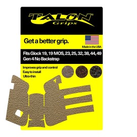 TALON Grips Adhesive Grip Compatible with Glock 19, 19 Gen5 MOS, 23, 25, 32, 38 - Made in The USA (Gen4 No Backstrap - Rubber Moss)