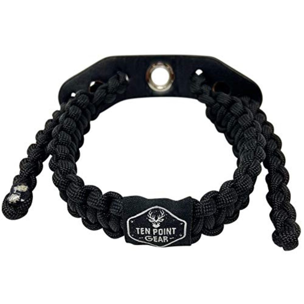 Ten Point Gear Bow Archery Wrist Sling 550 Paracord - Survival Hunting Shooting - Durable Leather with Metal Grommet (Multiple Color Options) (Blackout)