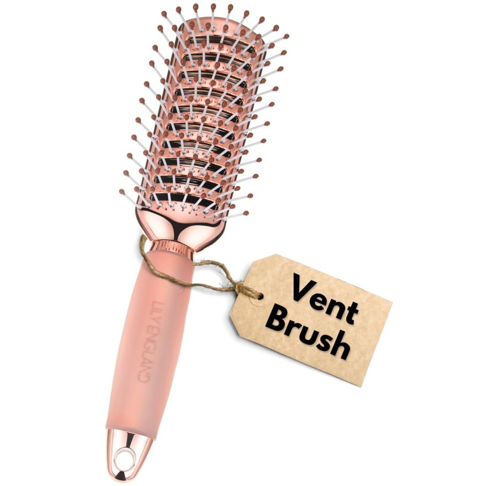 Lily England Vented Hair Brush for Blow Drying - Easy Detangling Hairbrush for Women for Fine, Thick, Curly Hair with Non-Slip Gel Handle - Static Free Vent Hair Brushes for Faster Drying, Rose Gold