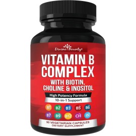 Divine Bounty Super B Complex Vitamins - All B Vitamins Including B12, B1, B2, B3, B5, B6, B7, B9, Folic Acid - Vitamin B Supplement - Support Healthy Energy Metabolism - 90 Vegetarian Capsules