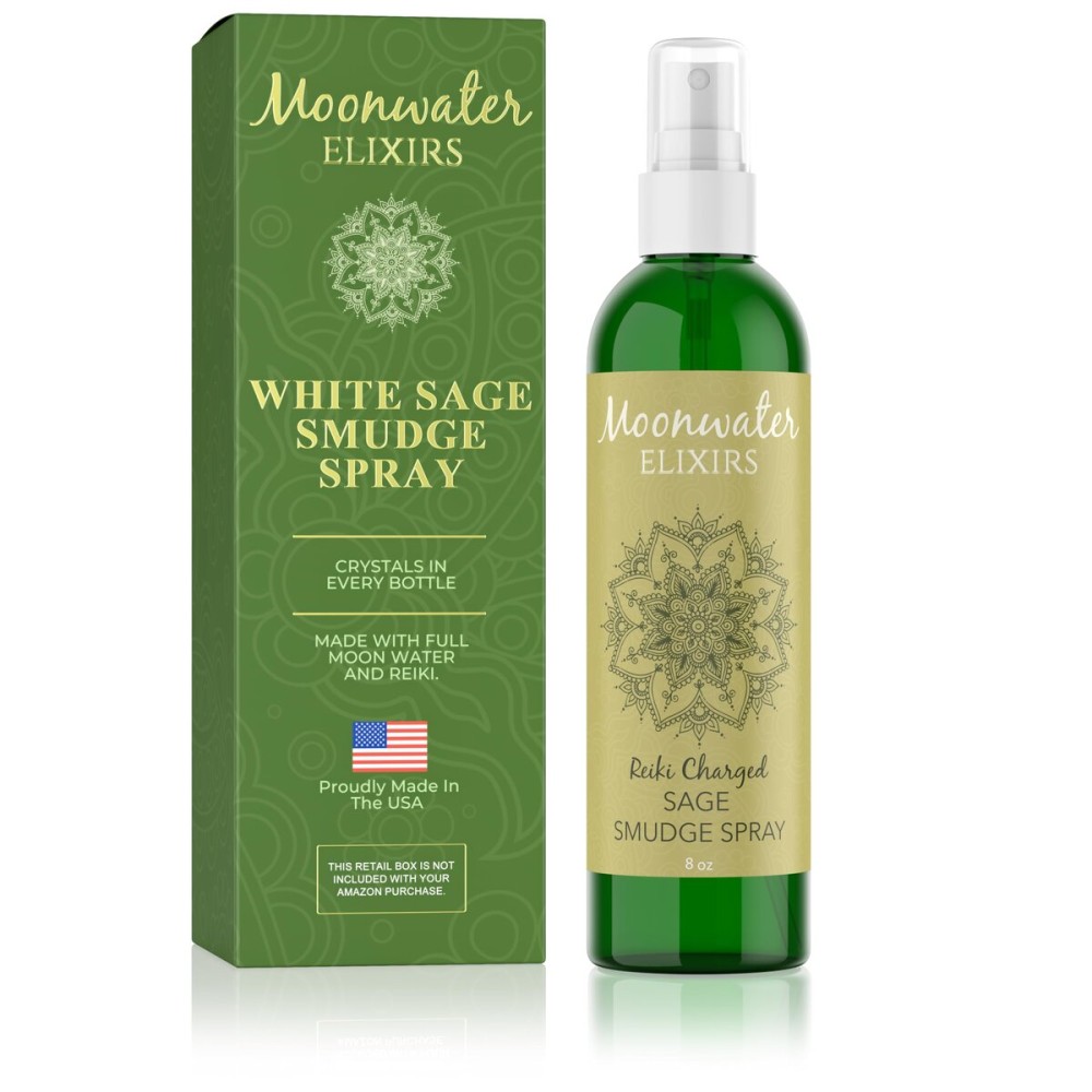 Reiki-Charged White Sage Mist for Aura Renewal & Energy Purification, Crystal-Infused Room Aromatherapy Spray with Clear Quartz for Meditation, Relaxation, Spiritual Balance & Home Harmony - 8oz