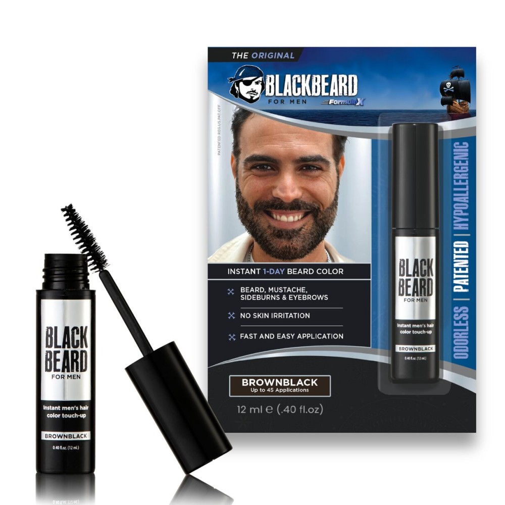 Blackbeard for Men Instant Beard Color - All Day Beard, Mustache, Eyebrow, and Sideburns Color - Temporary, Hypoallergenic Beard Dye Alternative - Up to 45 applications - Brown/Black 1 Pack