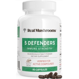 Real Mushrooms 5 Defenders - Adaptogenic Mushrooms Complex with Chaga, Reishi, Turkey Tail, Maitake & Shiitake for Wellness Support - Mushroom Beta Glucan Capsules - 90 Count