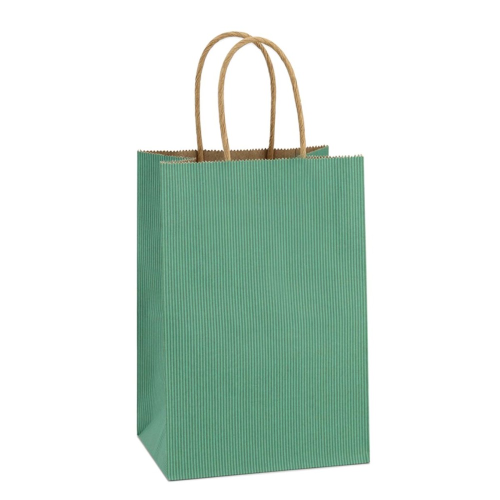 BagDream Kraft Paper Bags 100Pcs 5.25x3x8 Inches Small Kraft Gift Bags with Handles Bulk, for Shopping, Party Favor, Retail, Merchandise, Business, Green Striped Paper Sacks