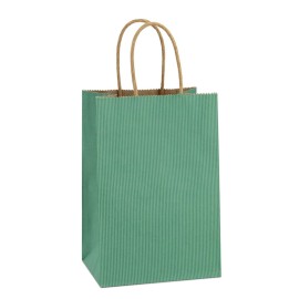 BagDream Kraft Paper Bags 100Pcs 5.25x3x8 Inches Small Kraft Gift Bags with Handles Bulk, for Shopping, Party Favor, Retail, Merchandise, Business, Green Striped Paper Sacks
