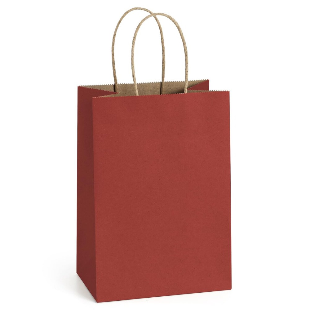 BagDream Kraft Paper Bags 100Pcs 5.25x3x8 Inches Small Kraft Gift Bags with Handles Bulk, for Shopping, Party Favor, Retail, Merchandise, Business, Red Paper Gift Sacks