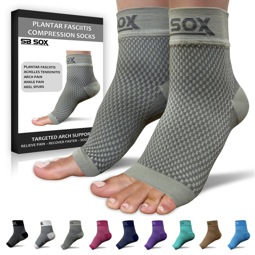 SB SOX Plantar Fasciitis Relief Socks - Ankle Brace Compression Sleeve - Arch Support for Foot Pain, Swelling, Heel Spurs - Foot Brace for Achilles Tendonitis Relief, Injury Recovery (Gray, Medium)