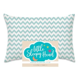 Little Sleepy Head Toddler Pillowcase, 100% Cotton & Hypoallergenic Pillow Case for Toddler Pillow, Snug Fit Envelope Pillowcase, 13x18 Pillowcase, Pilllow Sold Separately (Chevron Teal)