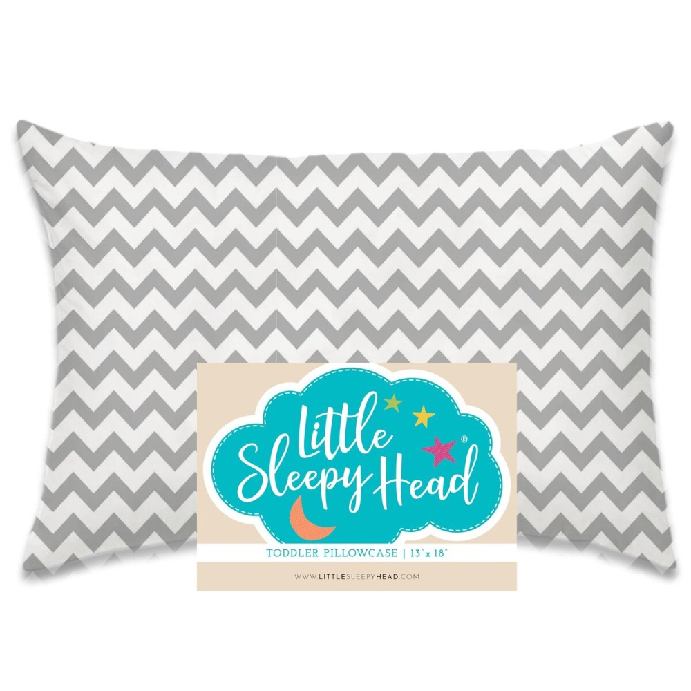 Little Sleepy Head Toddler Pillowcase, 100% Cotton & Hypoallergenic Pillow Case for Toddler Pillow, Snug Fit Envelope Pillowcase, 13x18 Pillowcase, Pilllow Sold Separately (Chevron Gray)