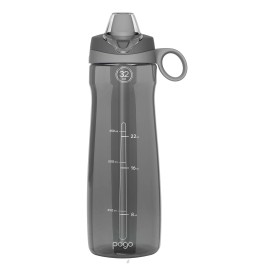 Pogo BPA-Free Tritan Plastic Water Bottle with Soft Straw, 32 Oz, Grey