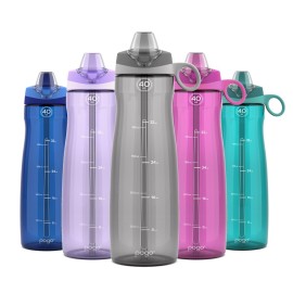 Pogo BPA-Free Tritan Plastic Water Bottle with Soft Straw, 40 Oz, Grey