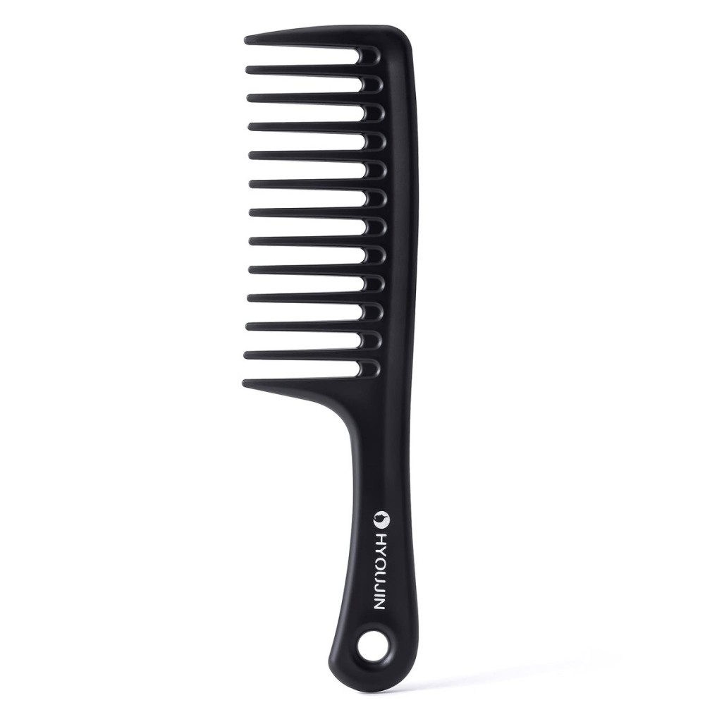HYOUJIN Black Large Wide Tooth Detangler Paddle Brush - Best Styling Comb for Curly, Wet, Long Hair