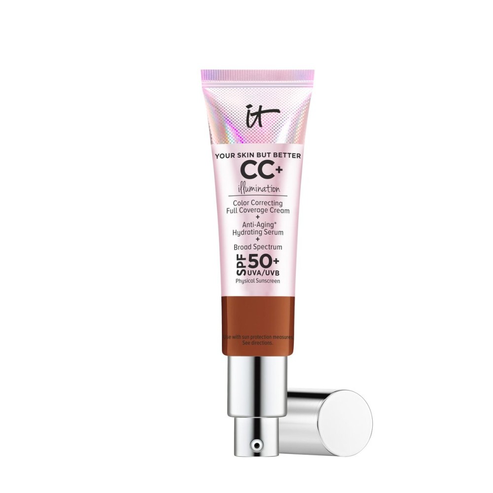 IT Cosmetics CC+ Cream Illumination (Deep) - Radiant Full Coverage Foundation With SPF 50+, Color Corrector & Hydrating Anti-Aging Serum, Hydrolyzed Collagen + Peptides - 1.08 fl oz