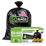 Veska 55 Gallon Trash Bags Heavy Duty, (Value-Pack 50 Count w/Ties) 55-60 Gallon Trash Bags Large Black 50-60 Gallon Garbage Liners for Lawn, Leaf, and Commercial