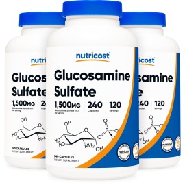 Nutricost Glucosamine Sulfate 750mg, 240 Capsules (3 Bottles) (1500mg Per Serving)