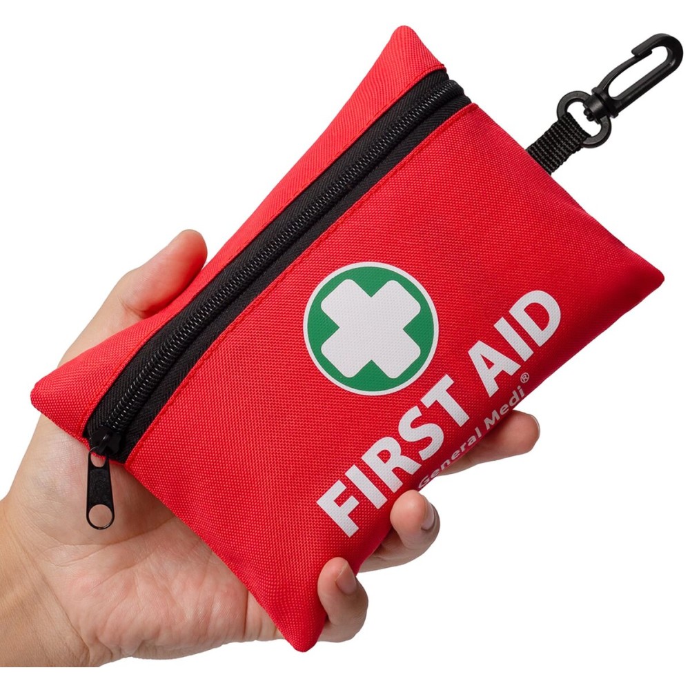 General Medi Mini First Aid Kit, 110 Piece Small First Aid Kit - Includes Emergency Foil Blanket, Scissors for Travel, Home, Office, Vehicle, Camping, Workplace & Outdoor (Red)