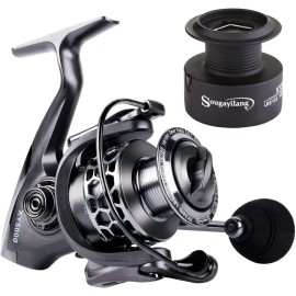 Sougayilang Fishing Reel 13+1BB Light Weight Ultra Smooth Aluminum Spinning Fishing Reel with Free Spare Graphite Spool (XY2000)