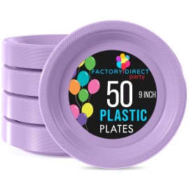 Exquisite Party Solids Lavender Plastic Plates For Party Supplies 9 Lavender Disposable Plates Heavy Duty 50 Pcs Plastic Dinnerware Sets Heavy Duty 350 GSM Disposable Dinnerware Set