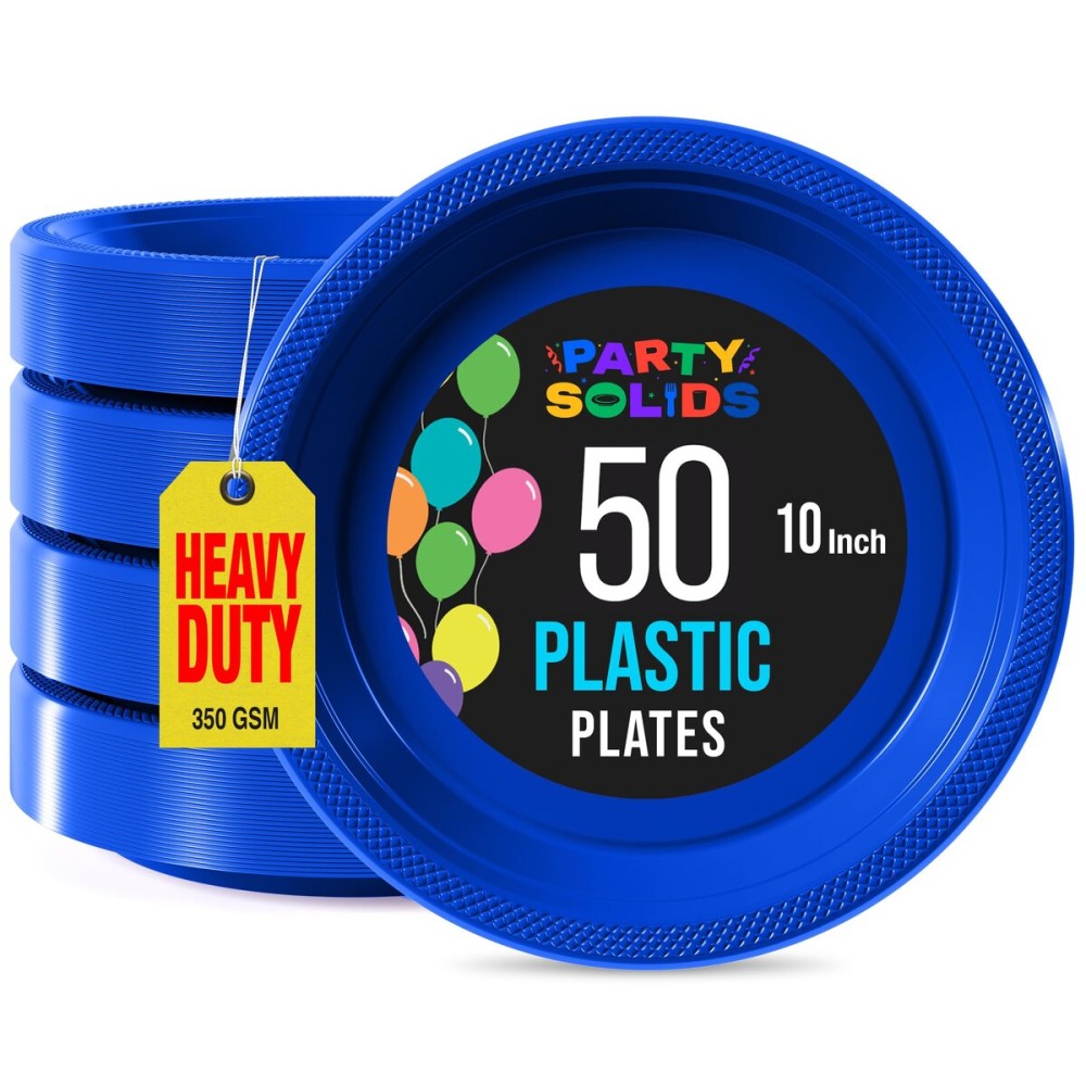 Exquisite Party Solids Dark Blue Plastic Plates For Party Supplies 10 Dark Blue Disposable Plates Heavy Duty 50 Pcs Plastic Dinnerware Sets Heavy Duty 350 GSM Disposable Dinnerware Set