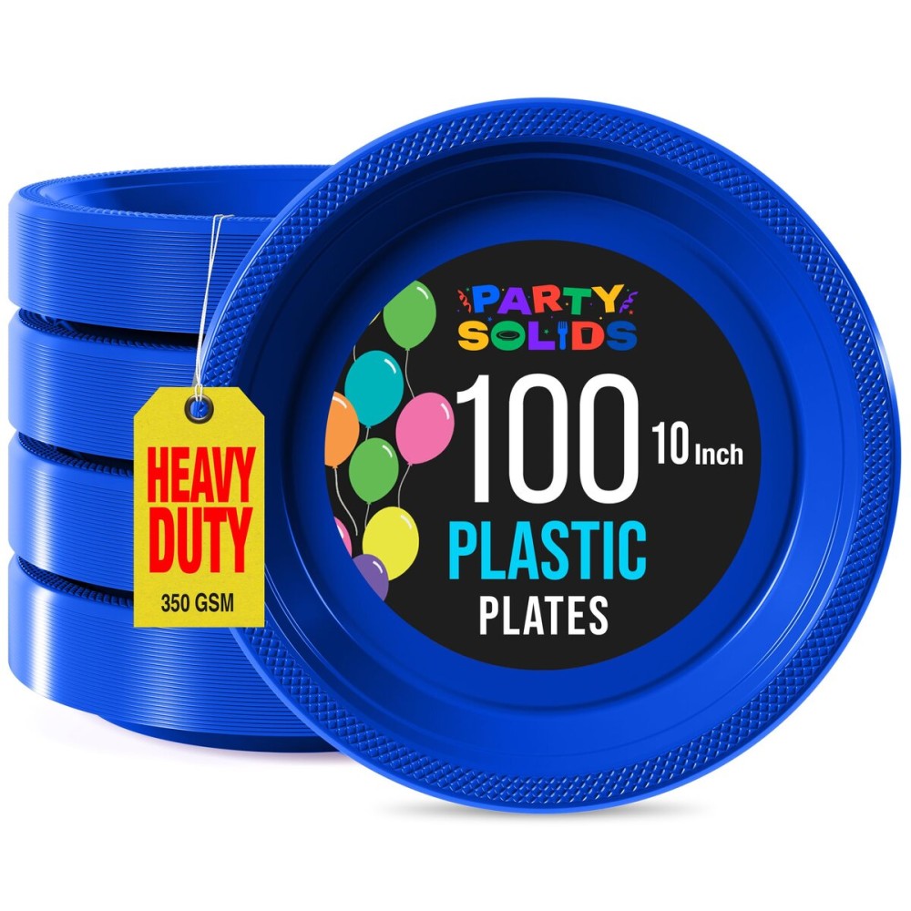 Exquisite Party Solids Dark Blue Plastic Plates For Party 10 Dark Blue Disposable Plates Heavy Duty 100 Pcs Plastic Dinnerware Sets Heavy Duty 350 GSM Disposable Dinnerware Set