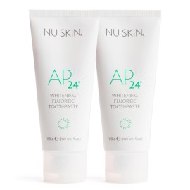 Nu Skin AP 24 Whitening Fluoride Toothpaste | AP 24 Blend | Vanilla Mint Flavor | Brightens Teeth | Removes Surface Stains | Prevents Dental Cavities & Plaque | Enamel-Safe | 4 oz | 2 Pack