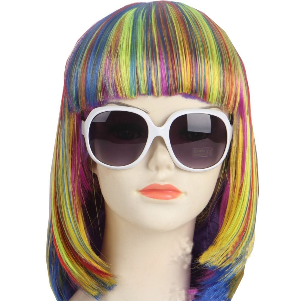 KOLIGHT Fashion Colorful Short Straight Halloween Wigs Women Girls Replacement Cosplay Costume Hair Wigs with Cap+Comb (Colorful)