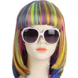 KOLIGHT Fashion Colorful Short Straight Halloween Wigs Women Girls Replacement Cosplay Costume Hair Wigs with Cap+Comb (Colorful)