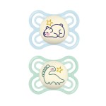 MAM Perfect Night Baby Pacifier, Patented Nipple, Glows in The Dark, 2 Pack, 0-6 Months, Boy