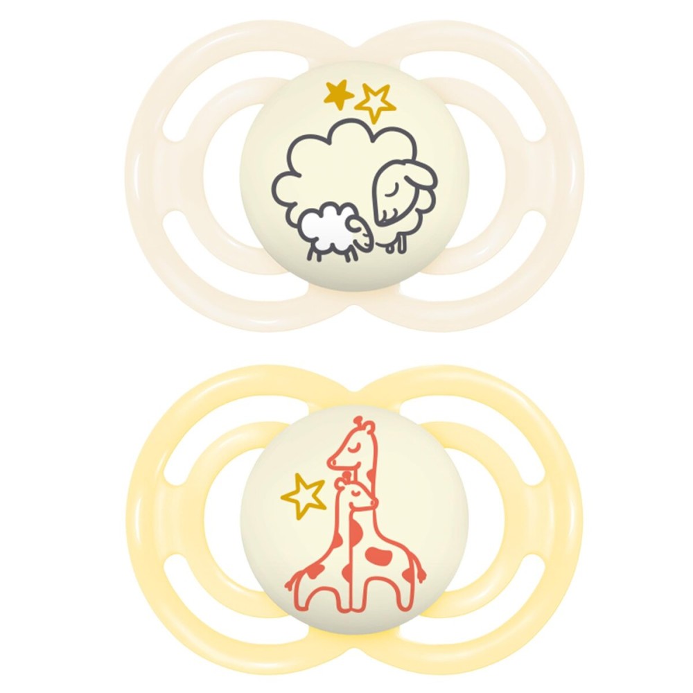 MAM Perfect Night Baby Pacifier, Patented Nipple, Glows in The Dark, 2 Pack, 6+ Months, Unisex