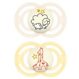 MAM Perfect Night Baby Pacifier, Patented Nipple, Glows in The Dark, 2 Pack, 6+ Months, Unisex