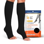 Lemon Hero Zipper Pregnancy Compression Socks for Women, Open Toe 15-20 mmHg Maternity Compression Stockings, Designed for Circulation and Swelling Relief - XL, Black (1 Pair)